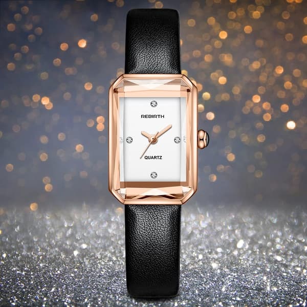 Rektangulær dameur diamant elegant quartz ur til kvinder læderrem analog display afslappet damearmbåndsur
