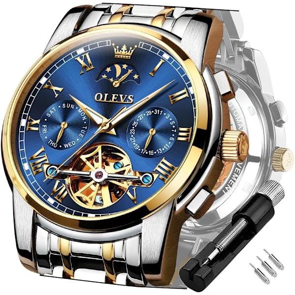 Herrklocka automatisk mekanisk Tourbillon självuppdragande lyx rostfritt stål vattentät lysande datum armbandsur