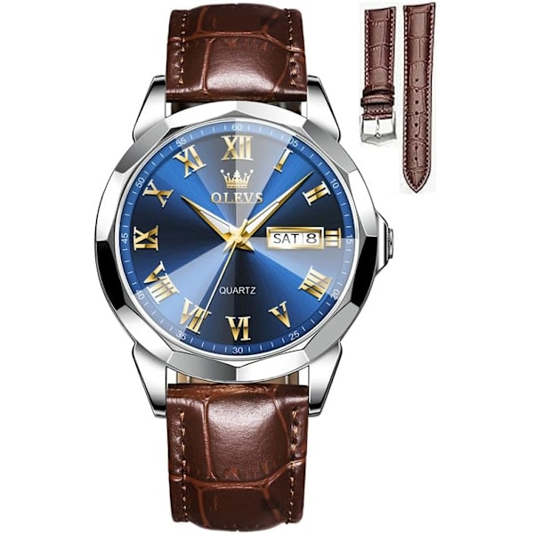 Herr Ultra-tunn Enkel Läder Quartz Klocka (Brun)