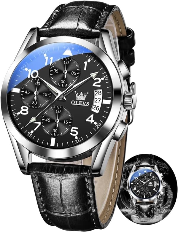 Herre Chronograph Quartz Lysende Pind Rustfrit Stål Vandtæt Ur (Sort)
