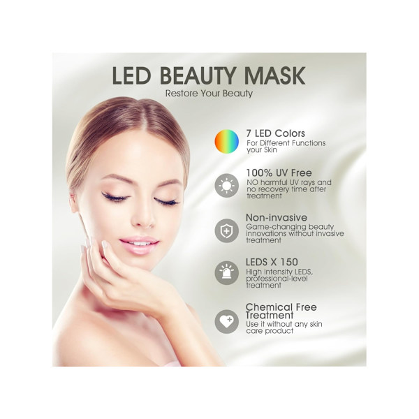 LED Ansiktsmask Ljusterapi, Rött Ljusterapi för Ansikte, 7-1 Färg LED Hudvård Ansiktsmask (Vit)