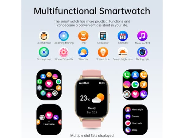 Smart Watch 2.1 Pulsmåler Søvn Pedometer 130+ Sportstilstande IP69 Vandtæt Android/IOS Grå