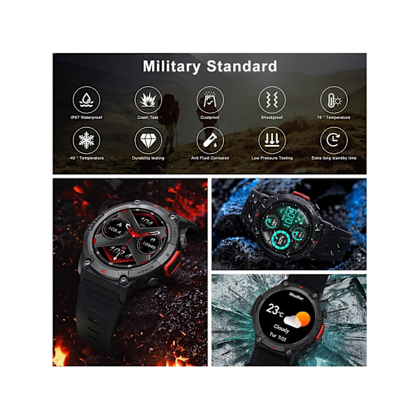 Smartklocka för män Svara/Ring samtal Bluetooth Taktisk Smartwatch för Android och Iphone Vattentät Fitness Tracker