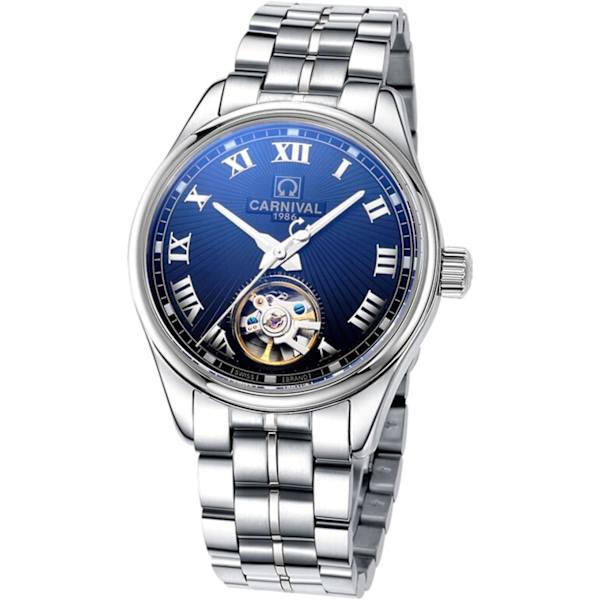 Automatisk klocka herr Skelettklocka Tourbillon Rostfritt stål Vattentät armbandsur