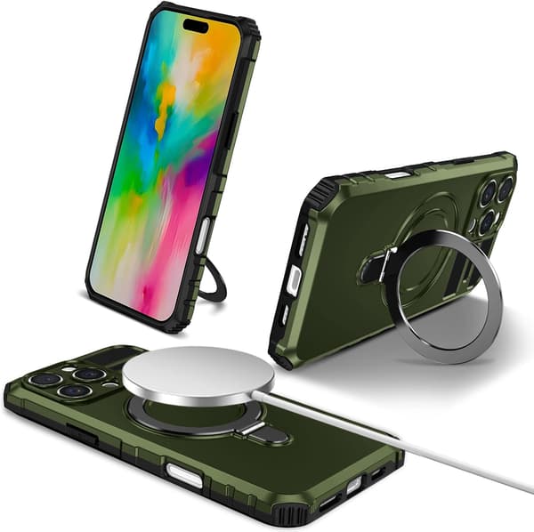 Mobilskal - Apple iPhone 16 Pro Max - Stöttåligt - Magnetisk Hållare - Grön Green Apple iPhone 16 Pro Max