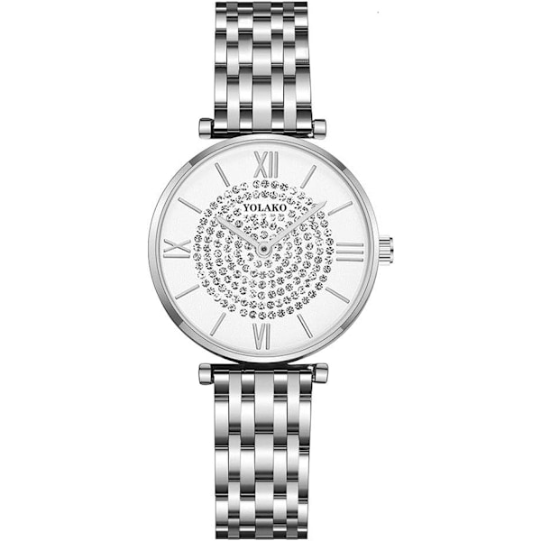 Nya Dam Rostfritt Stål Full Diamant Armbandsur Casual Dam Quartz Klocka