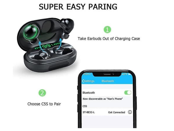 Vattentäta Bluetooth Stereo Djup Bas Hörlurar Svart