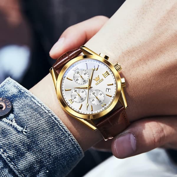 Herre Chronograph Lysende Viser Læderrem Quartz Rustfrit Stål Vandtæt Ur (Blå)