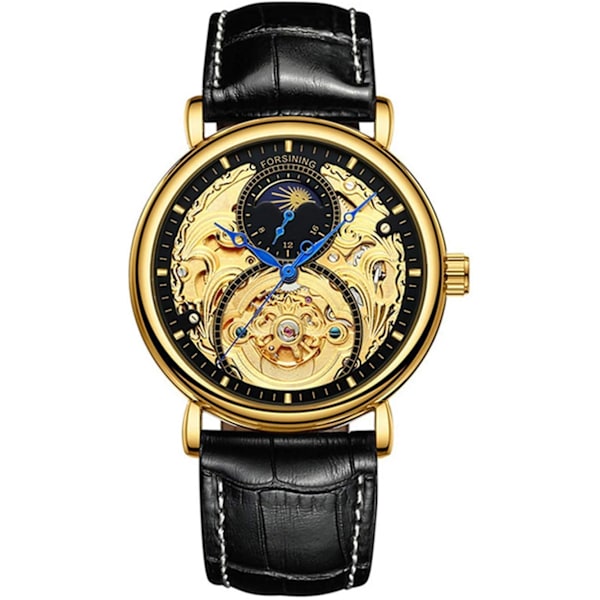 Automatisk Klocka för Män Lyx Skeleton Tourbillon Rostfritt Stål Läder Armbandsur