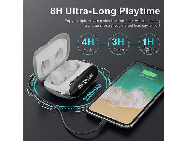 Hörlurar Öra Laddning LCD Bluetooth Silver