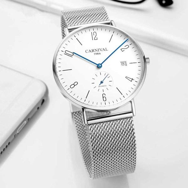 Herrklocka Automatisk Mekanisk Klocka Safirglas Vattentät Rostfritt Stål Mesh Armband Enkel Klocka