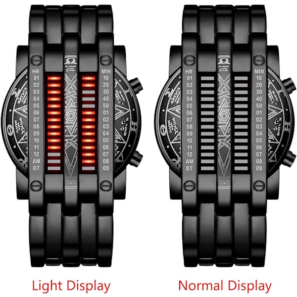 Binär Matrix Blå LED Digital Klocka Herr Klassisk Kreativ Mode Svartpläterade Armbandsur