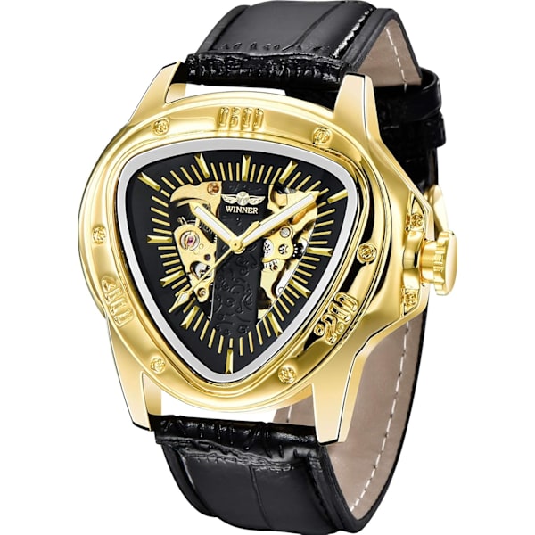 Triangel Gyllene Skelettklocka Mekanisk Automatisk Armbandsur Sport Silver Rostfritt Stål Herrklockor