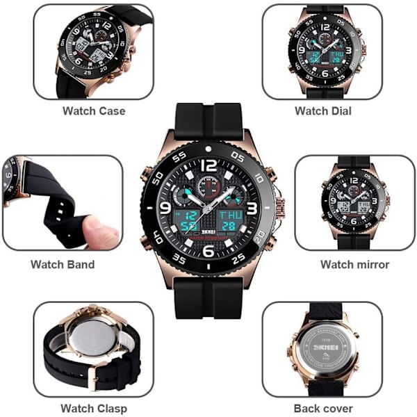Affärs Klocka Herr Armbandsur Quartz Dubbel Display Klocka Casual 3 Tids Vattentät Stoppur