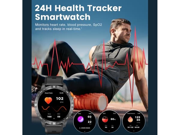 Smartwatch Ak57 1,43-tums högupplöst Amoled stor skärm stöder Bluetooth-samtal Svart