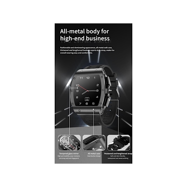 Smartklocka med Hörlurar 2 i 1 Militär Bluetooth Smart Klocka 1.91 Tum IPS HD Skärm för Män Militär Fitness Tracker