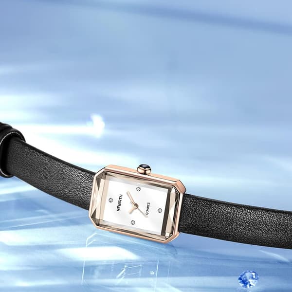 Rektangulær dameur diamant elegant quartz ur til kvinder læderrem analog display afslappet damearmbåndsur