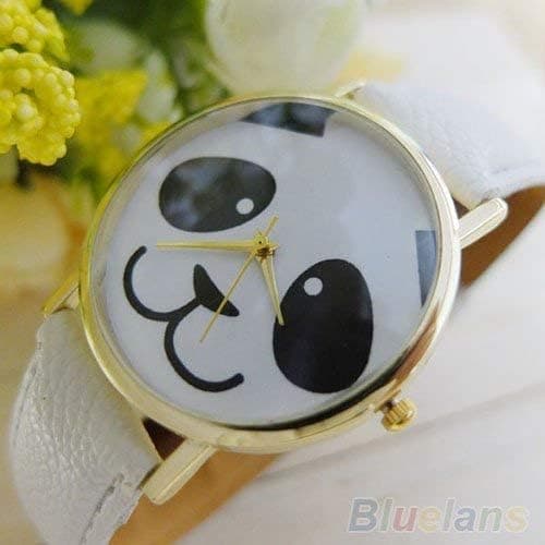 Modeklocka Läderarmband Panda Klockor Damklockor Kvarts Klocka