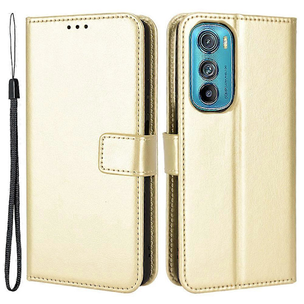 För Motorola Edge 30 PU Läder Flip Ställ Fodral Magnetisk Vikbar Telefonfodral Crazy Horse Textur Telefonskydd