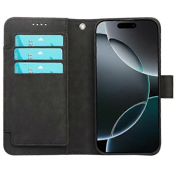 För iPhone 16 Pro Max Linjemönster Läderfodral 9 Kortplatser Plånboksfodral