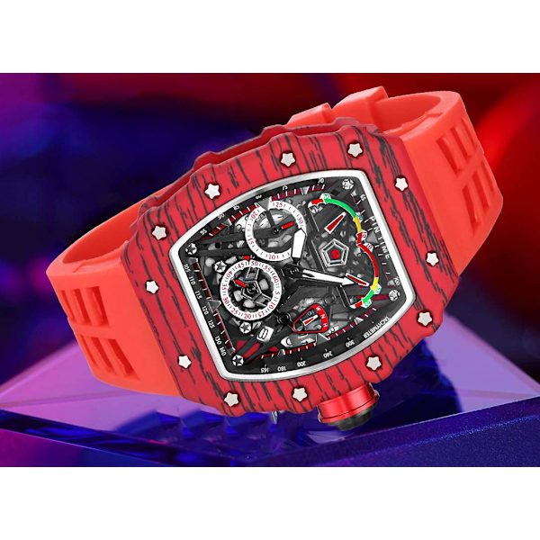 Herrklocka Kvarts Skelett Hollow Herr Sportklocka Kronograf Silikon Analog Armbandsur för Män