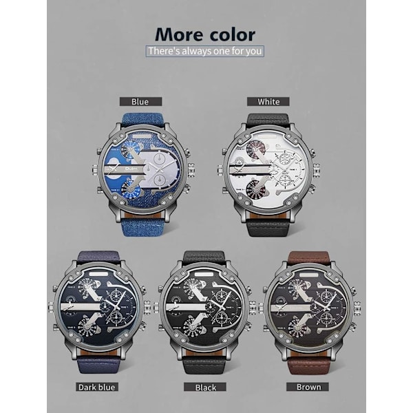Dual Time Zone Japan Quartz Urverk Mörkblå Urtavla Herrarmbandsur Läderband Relogios Masculino