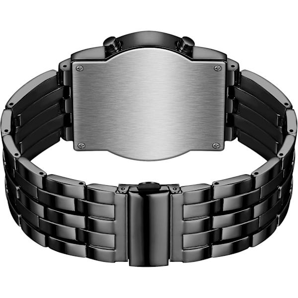 Binär Matrix Blå LED Digital Klocka Herr Klassisk Kreativ Mode Svartpläterade Armbandsur