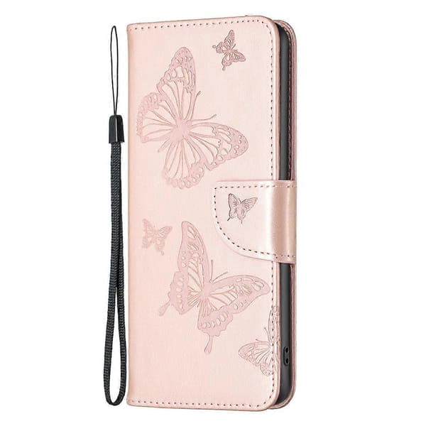 Plånboksfodral i läder med fjärilstryck för iPhone 16 Pro Max