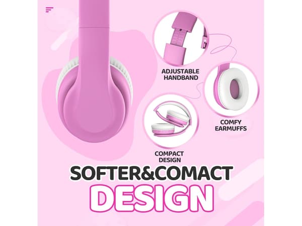 Bluetooth-hörlurar med volymbegränsning för barn, rosa