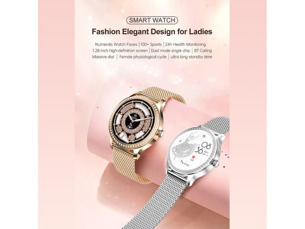 1.28 Tommer Diamant Touchskærm Smartwatch til Kvinder til Android Ios Rosaguld