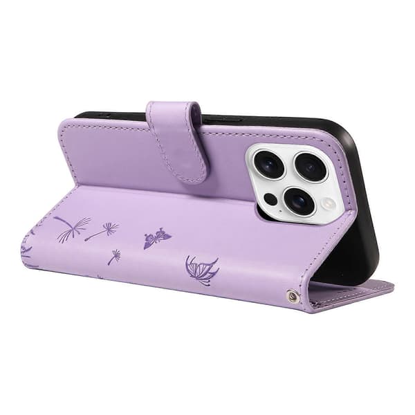 Läderfodral med plånbok för iPhone 16 Pro Max, telefonfodral med maskrosavtryck
