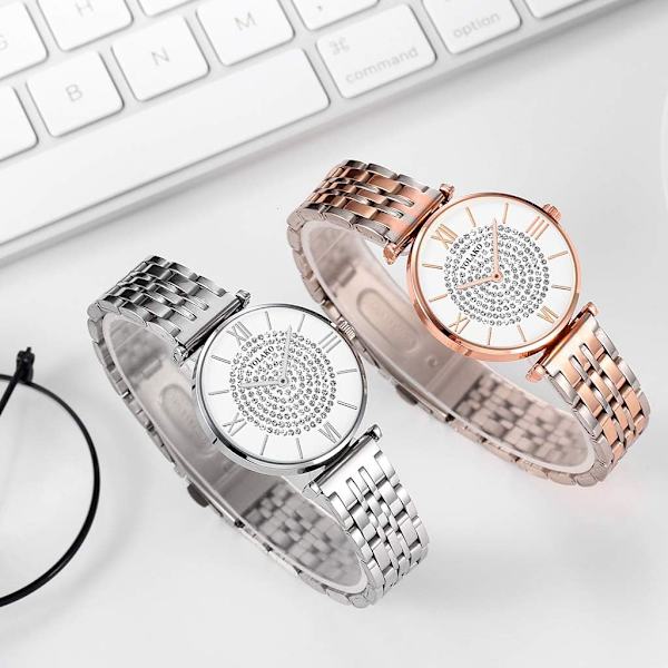 Nya Dam Rostfritt Stål Full Diamant Armbandsur Casual Dam Quartz Klocka