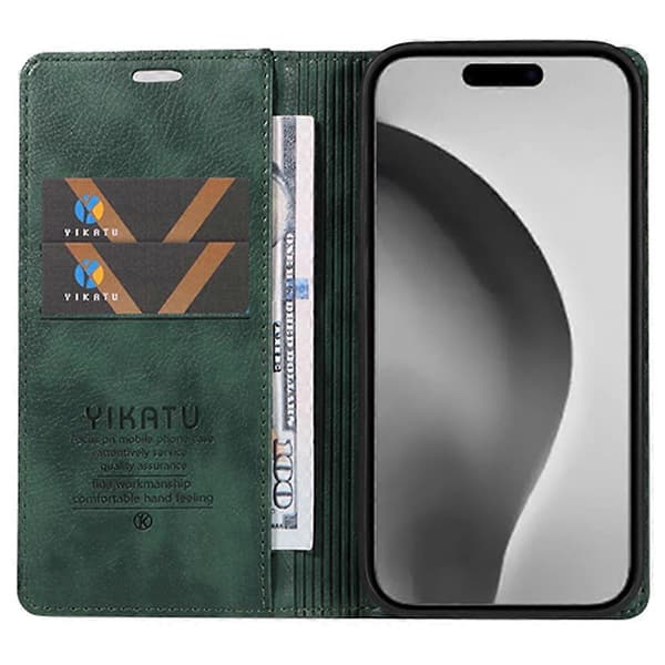 Plånboksfodral i läder med magnetlås för iPhone 16 Pro Max