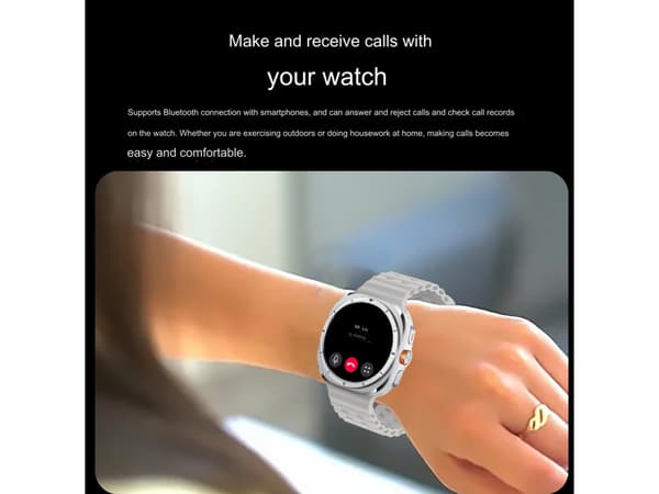 Smartwatch med Bluetooth-opkald, pulsmåling, blodtryksmåling, iltmætning og sportstracking, sort