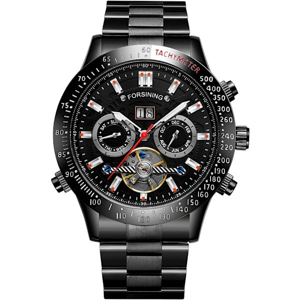 Tourbillon Automatisk Mekanisk Självuppdragande Lyx Rostfritt Stål 44mm Stor Urtavla Herrklocka med Underskiva