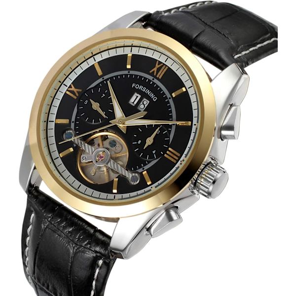 Herr Tourbillon Stil Svart Läderrem Datum Automatisk Mekanisk Kalenderklocka FSG625M3T4