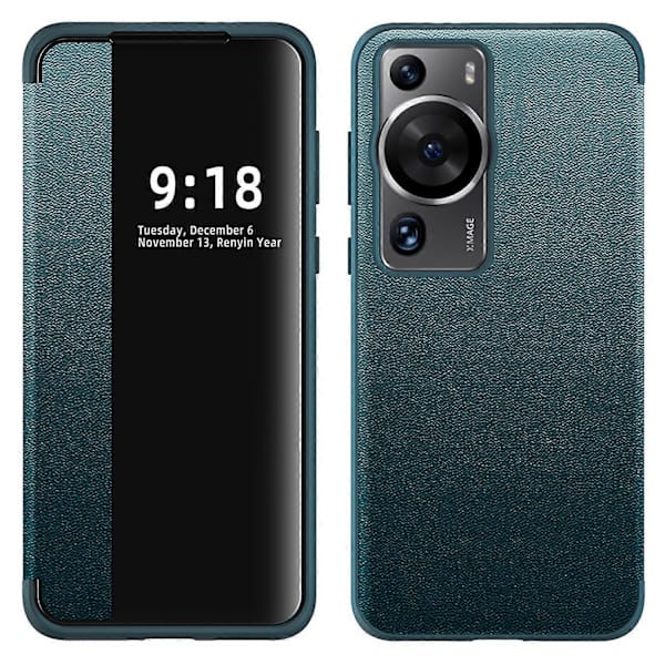 Anti-fall Telefonfodral för Huawei P60 Pro Visningsfönster Flip Cover PU Läder TPU Akryl Telefonskydd