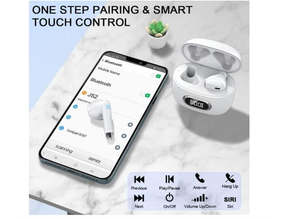 Hifi Sport Display Bluetooth Vattentäta Stereo Hörlurar Vit