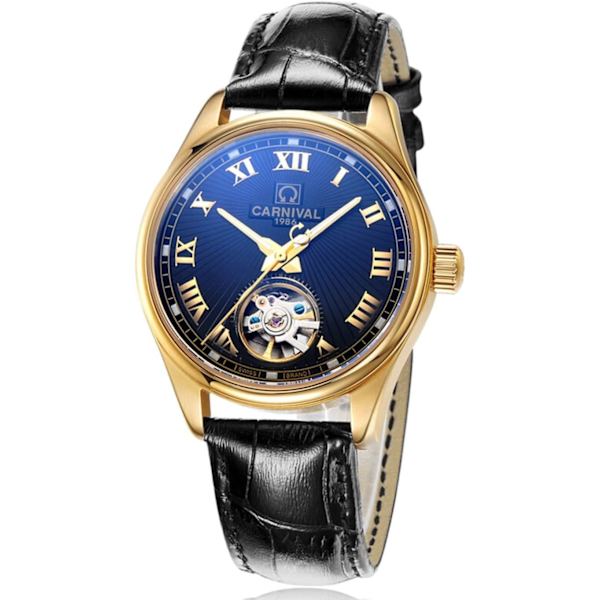 Automatisk klocka herr Skelettklocka Tourbillon Rostfritt stål Vattentät armbandsur