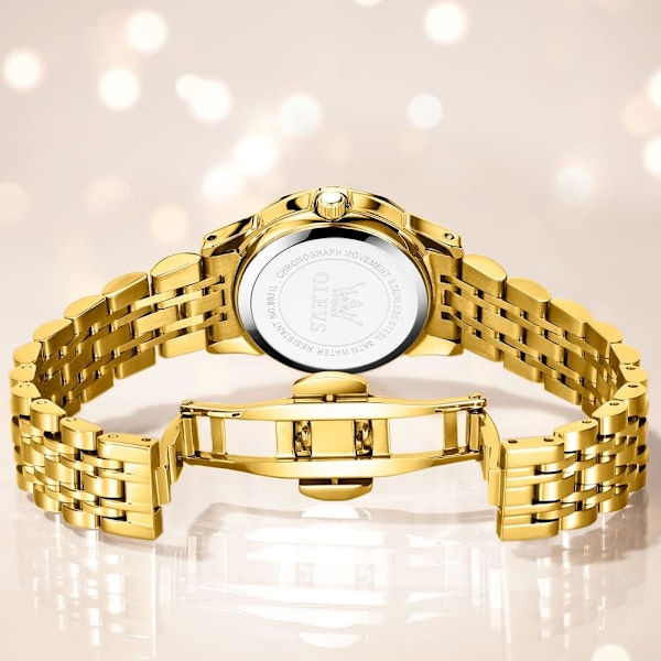Damklocka, modeklänning, diamant damklockor för kvinnor Analog Quartz Rostfritt Stål Vattentät Luminous Dag Datum Tvåfärgad Armbandsur