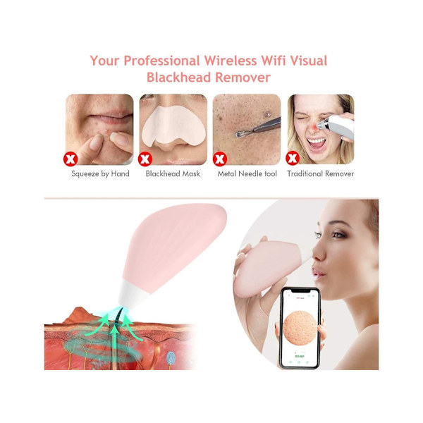Pormaskdammsugare Visuell Wifi Pormaskdammsugare Ansiktsbehandlingsinstrument med Mjukt Blått Ljus Wifi Automatisk Anslutning 3 Suglägen YEMAESRE