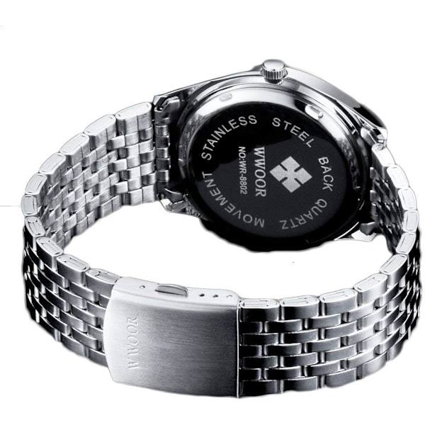 Klassisk analog kvartsklocka för män, självlysande 40 mm, vattentät stålarmband med datum för affärs- och festklädsel