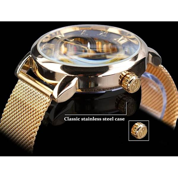 Skelettklocka för män Steampunk-klocka Svart mekanisk klocka Minimalistisk retrodesign Mekanisk skelettarmbandsur Transparent