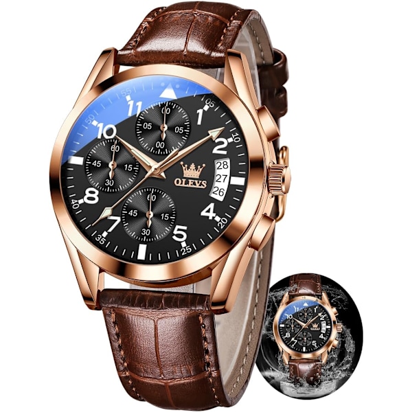 Herr Chronograph Kvarts Lysande Visare Rostfritt Stål Vattentät Klocka (Svart)