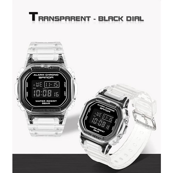 Unisex Klockor Sport Multifunktionell Elektronisk Klocka Datum Vecka Stoppur Transparent Resin Rem Alarm Kvarts Vattentät Casual Armbandsur