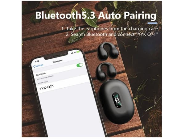 In-Ear Clip-On Hörlurar MM Drivers Stereo Bas Display Bluetooth Vattentät Svart