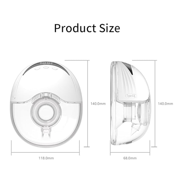 Bärbar Elektrisk Bröstpump, Lättvikt, Med LED-Display, 4 Lägen, Hudfärg, 2 Stycken