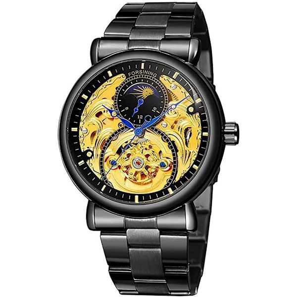 Automatisk Klocka för Män Lyx Skeleton Tourbillon Rostfritt Stål Läder Armbandsur