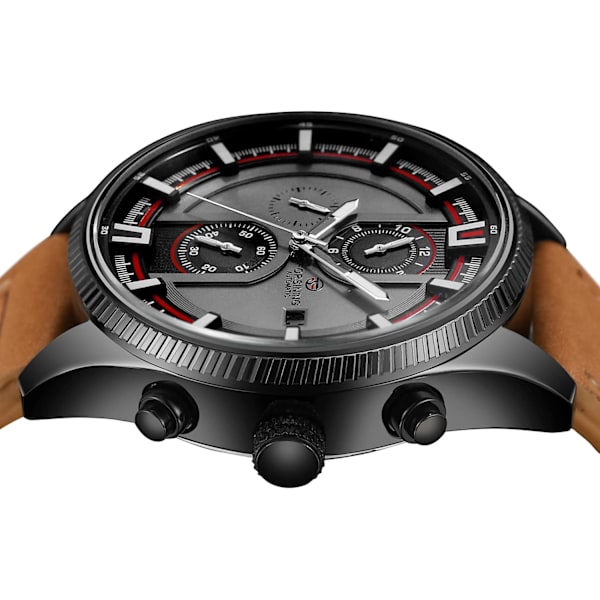Automatisk Tourbillon Vattentät Kalender Herrklocka med Brunt Läderarmband