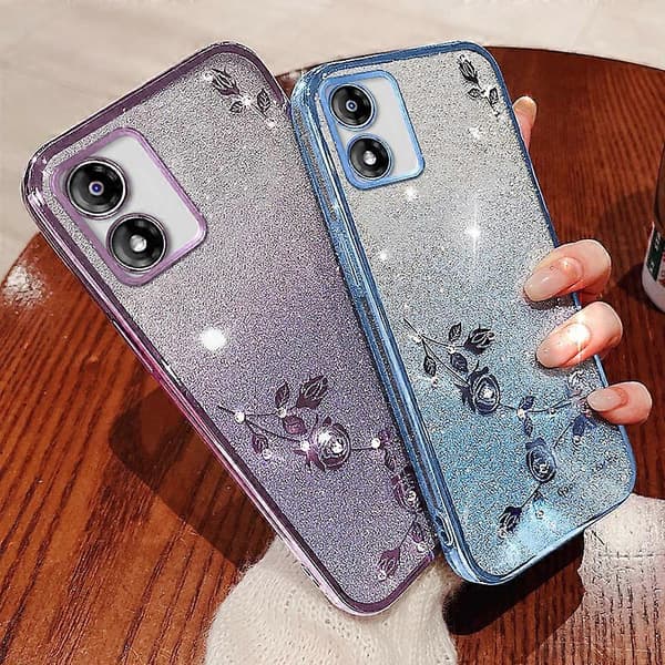 Gradient Glitter Blomma Dekor Telefonfodral för Motorola Moto E13 4G